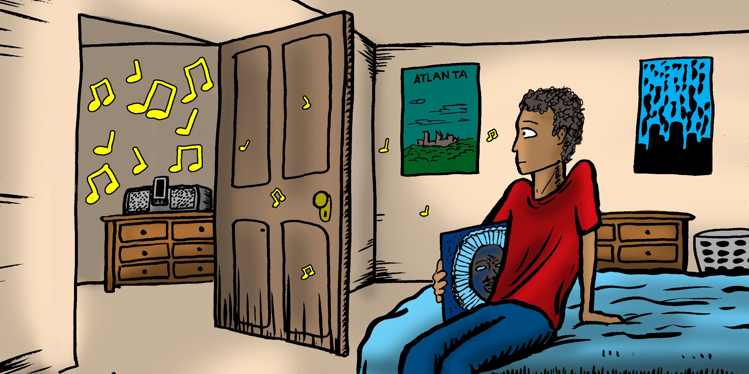 Teen in his room is listening to redbone from another room