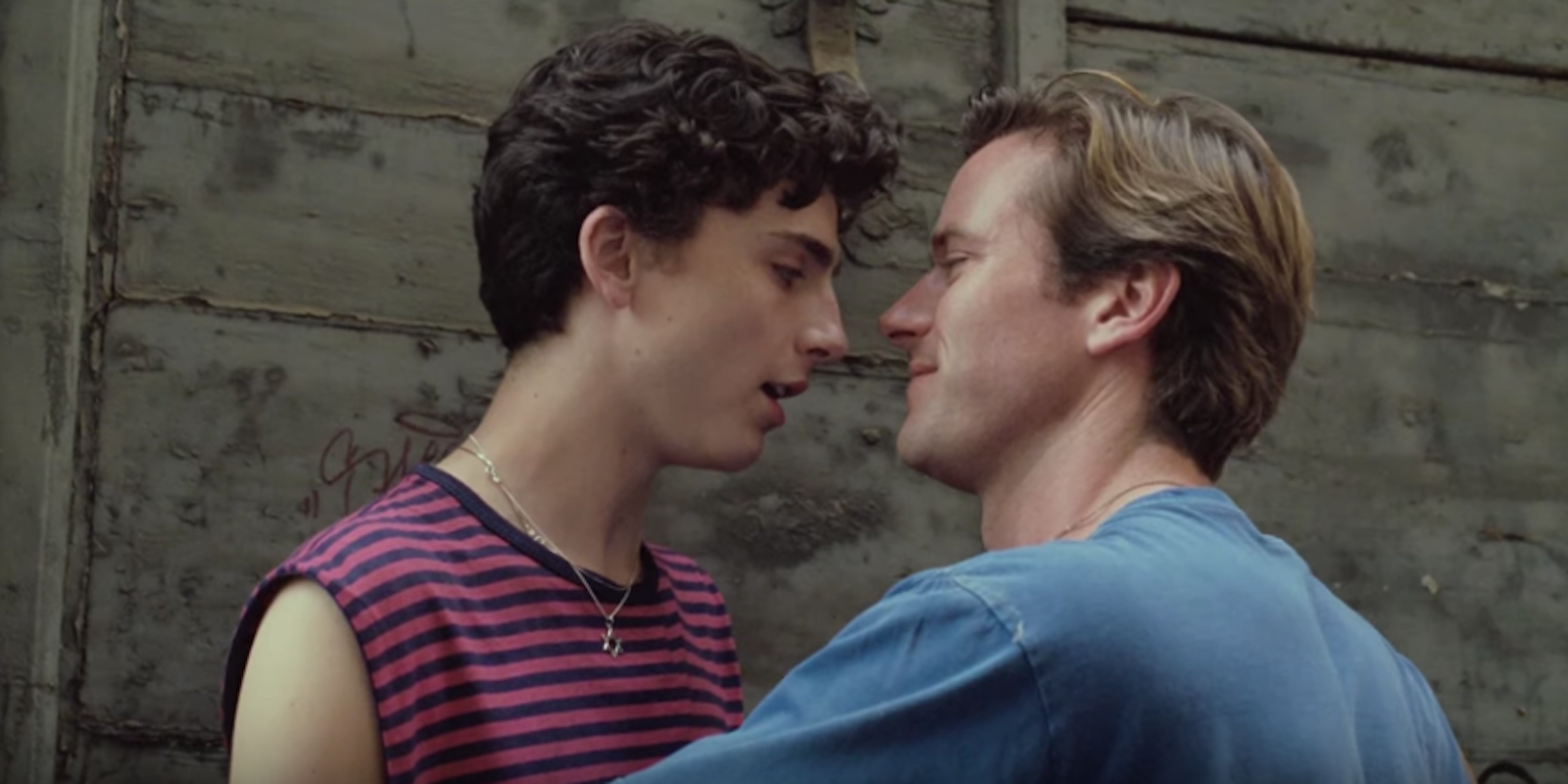 Timothee Chalamet and Armie Hammer embrace
