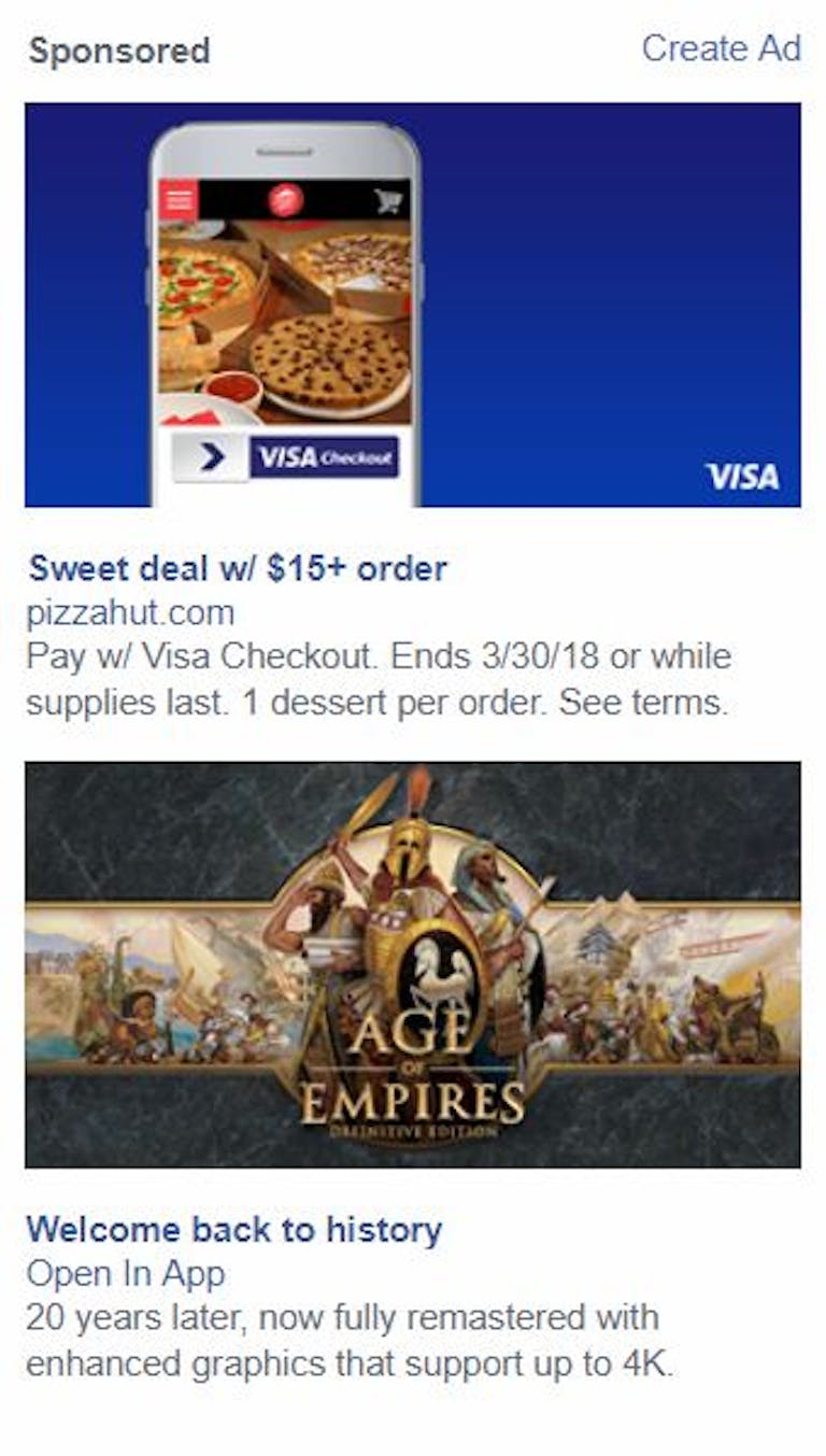 facebook ads pizza age of empires