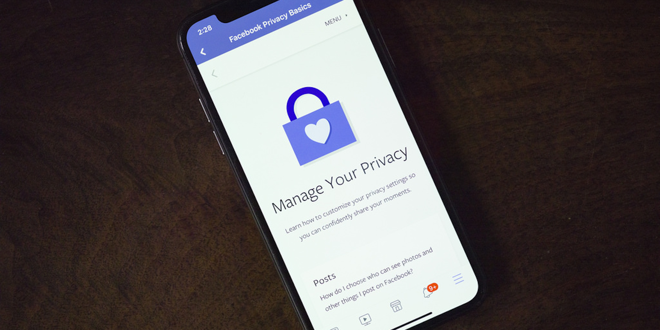 Facebook privacy page on iPhone X