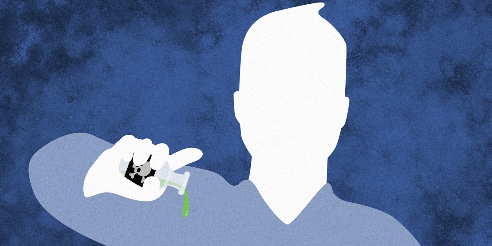 Facebook icon dripping poison from small glass bottle
