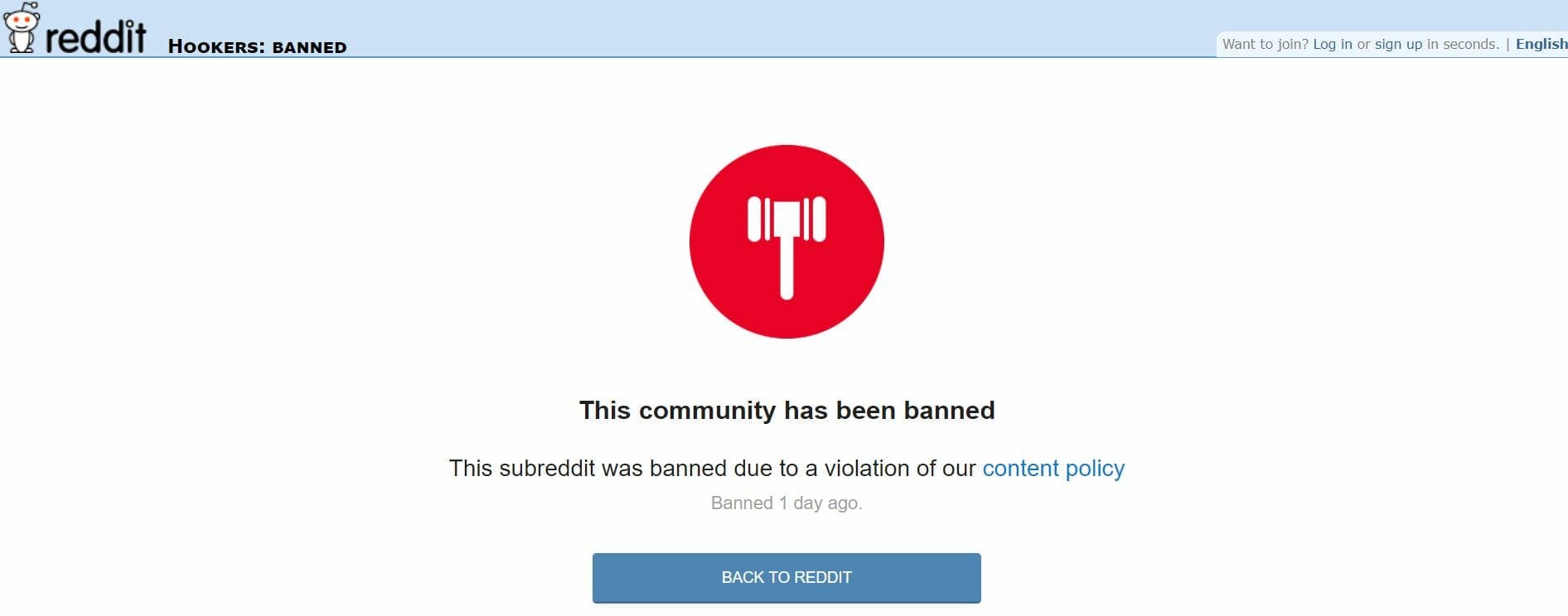 What is SESTA-FOSTA? A screengrab of the reddit ban on sex trafficking subreddit r/Hookers