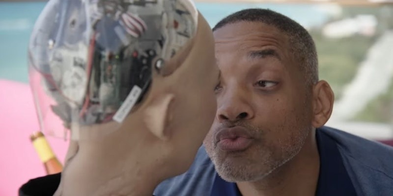 Will Smith Sophia the Robot kiss