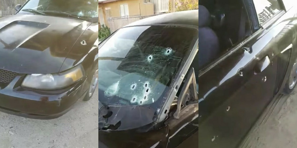 A car riddled with bullets that Diante Yarber was driving when police fatally shot him.