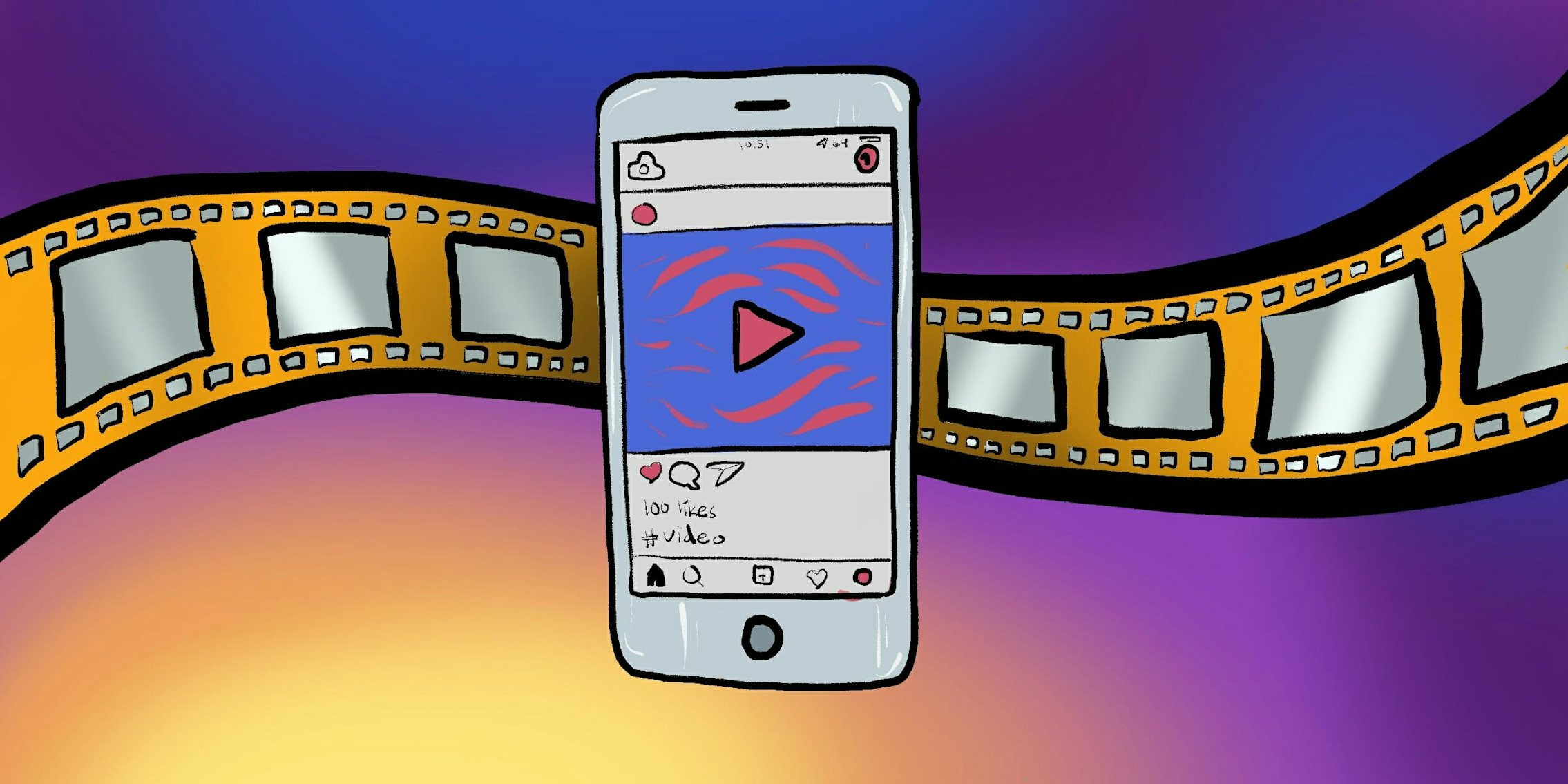 Instagram video: Illustration of phone with Instagram and film reel