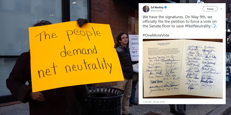 A mechanism that lawmakers are hoping to use to reverse the Federal Communication Commission's (FCC) decision to rescind net neutrality rules will officially begin next week. Sen. Edward Markey announced Monday that the discharge petition for his Congressional Review Act will be filed on May 9th.