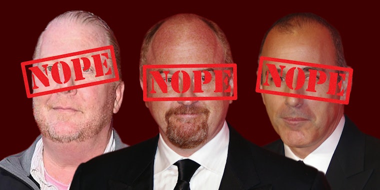 Mario Batali, Louis CK and Matt Lauer with Nope across their faces