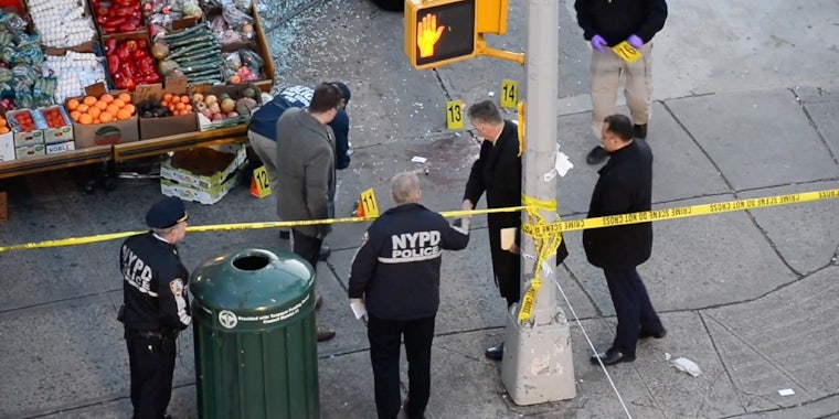 The crime scene in New York City where police fatally shot Saheed Vassell, who was holding a pipe at the time of his death.