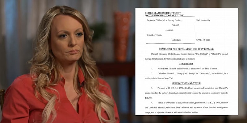 Adult film actress Stormy Daniels is suing President Donald Trump for calling a forensic sketch made of a man who allegedly threatened her a 'total con job' in a tweet earlier this month.