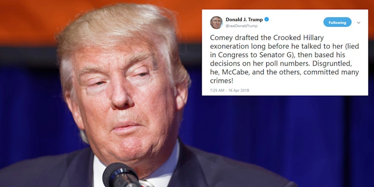 President Donald Trump blasted former FBI Director James Comey on Monday morning, saying that he 'committed many crimes' the day after the former FBI director sat down for a wide-ranging interview on ABC.