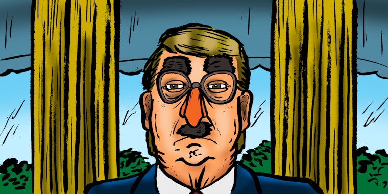 Illustration of Donald Trump wearing a bad disguise