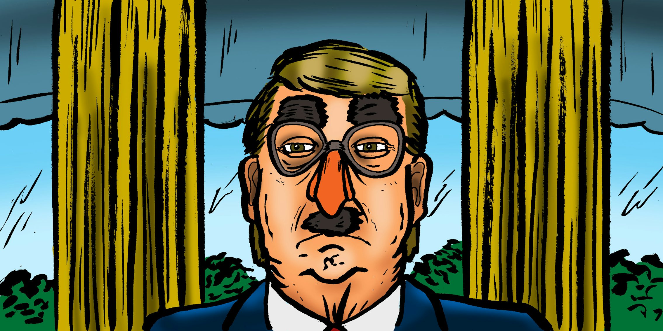 Illustration of Donald Trump wearing a bad disguise