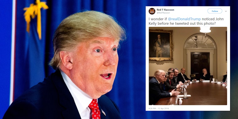 President Donald Trump deleted a tweet where Chief of Staff John Kelly was spotted in the background face-palming during an 'agricultural roundtable.'