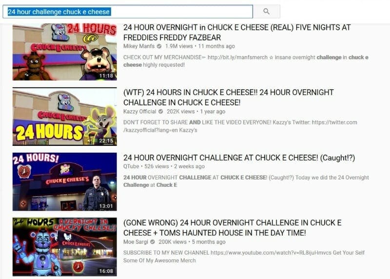 Chuck E Cheese YouTube challenge