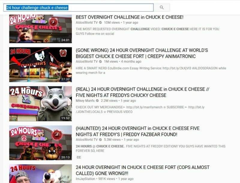 Chuck E Cheese YouTube challenge