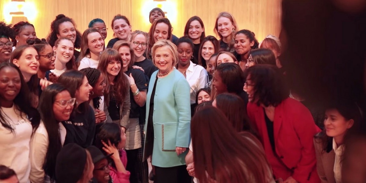 Hillary Clinton at a speaking event at the Wing, a New York women's working collective.