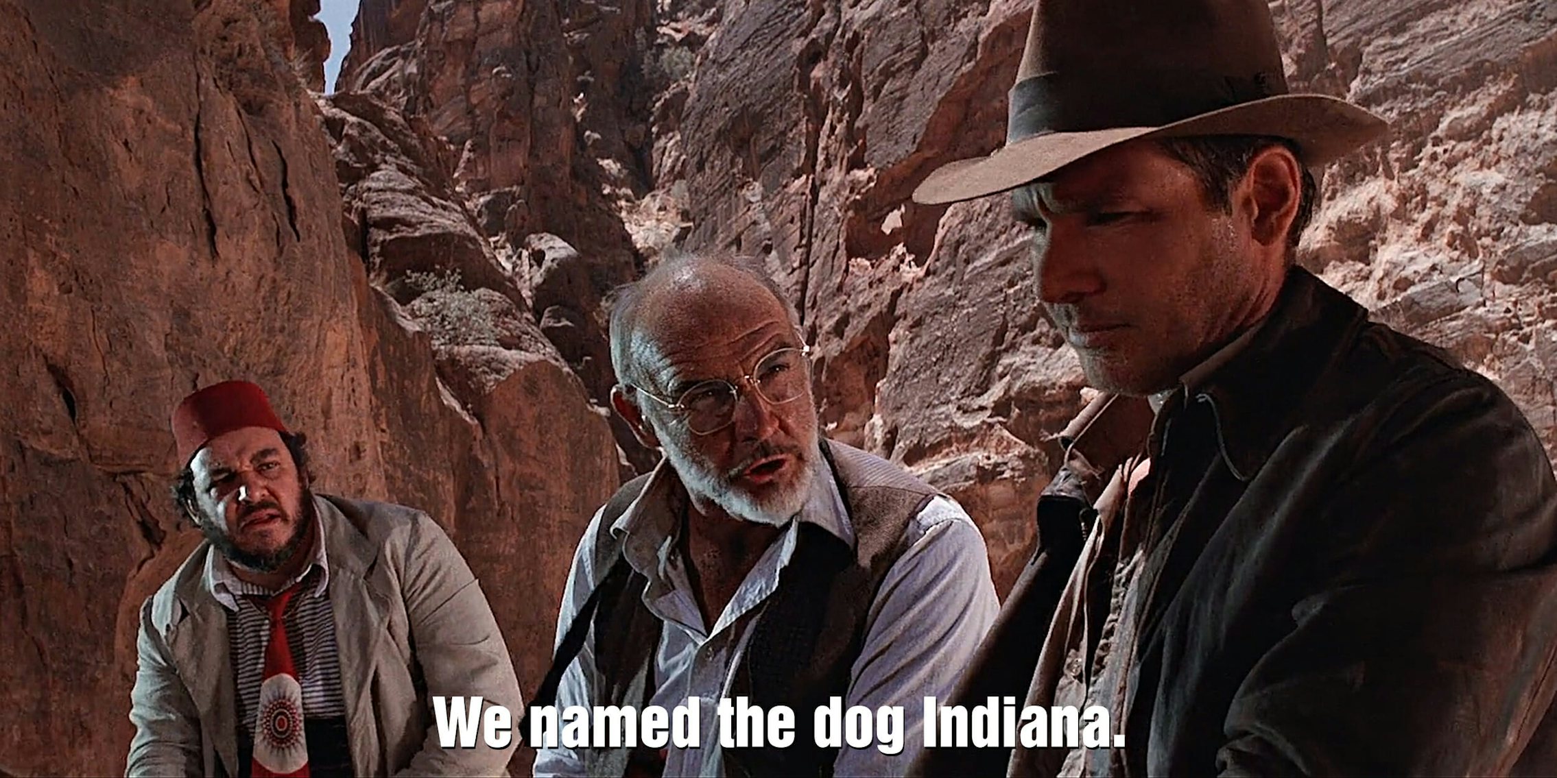 Indiana Jones with 'We named the dog Indiana.' subtitle