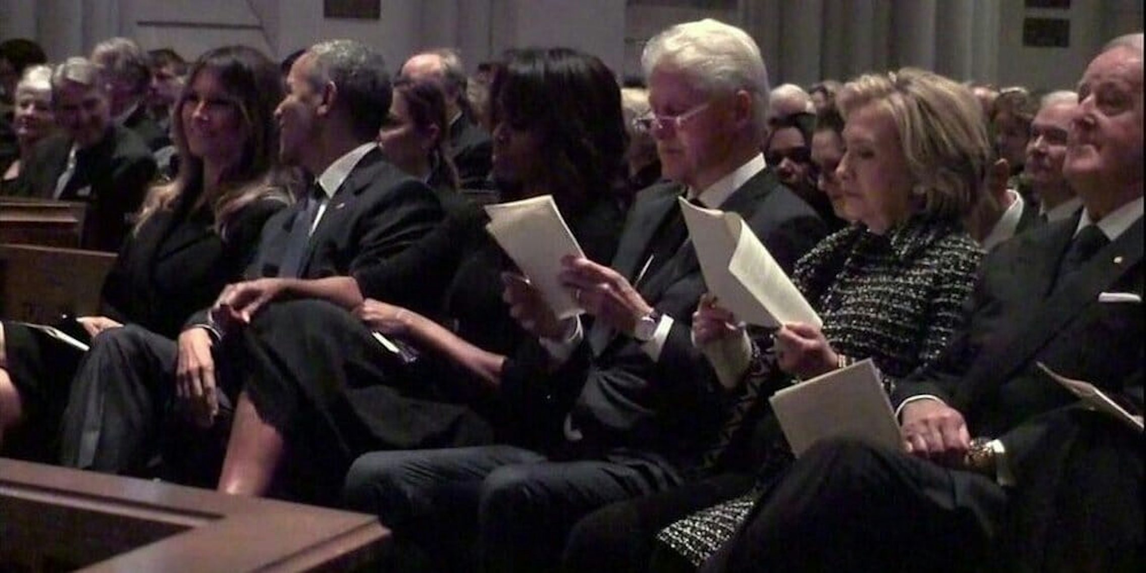 Melania Trump sits next to Barack Obama at Barbara Bush's funeral