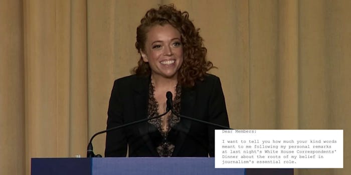 Comedian Michelle Wolf at the White House Correspondents' Dinner and a statement from the White House Correspondents' Association.