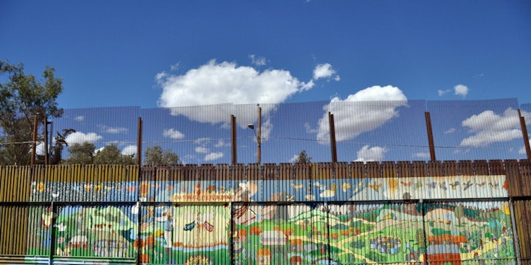 Mural art on the Mexican side of the wall in the city of Heroica Nogales that divides the Mexico from United States.