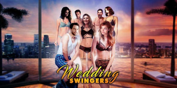 Marketing image for the porn on showtime movie wedding swingers showing several people in underwear
