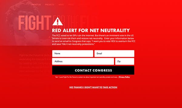 Internet activists are planning a 'Red Alert' protest ahead of Congress's vote on net neutrality.