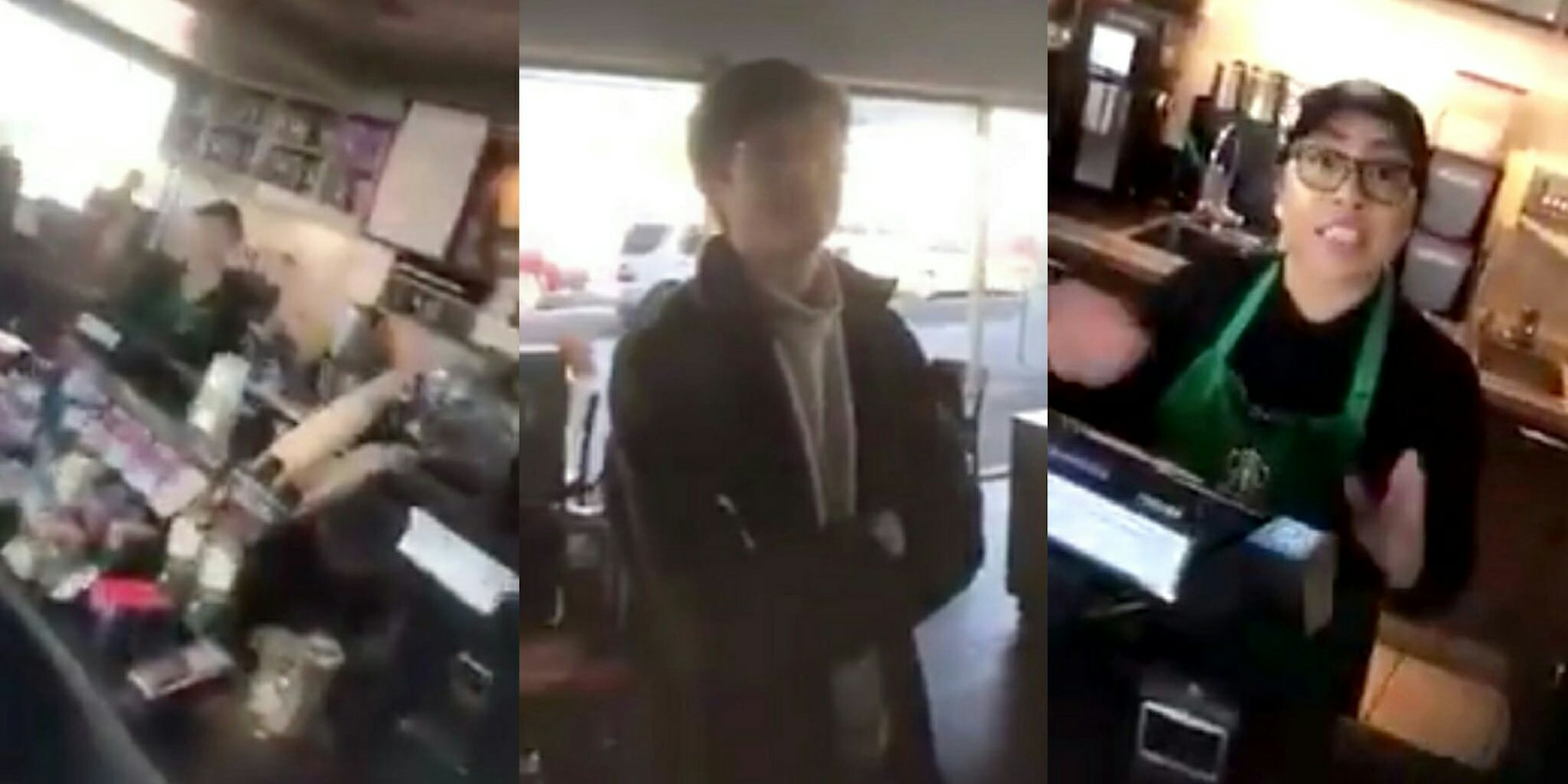 A Black Starbucks patron takes a video showing that store operators let a white man use the bathroom without purchasing anything but wouldn't let him do the same.