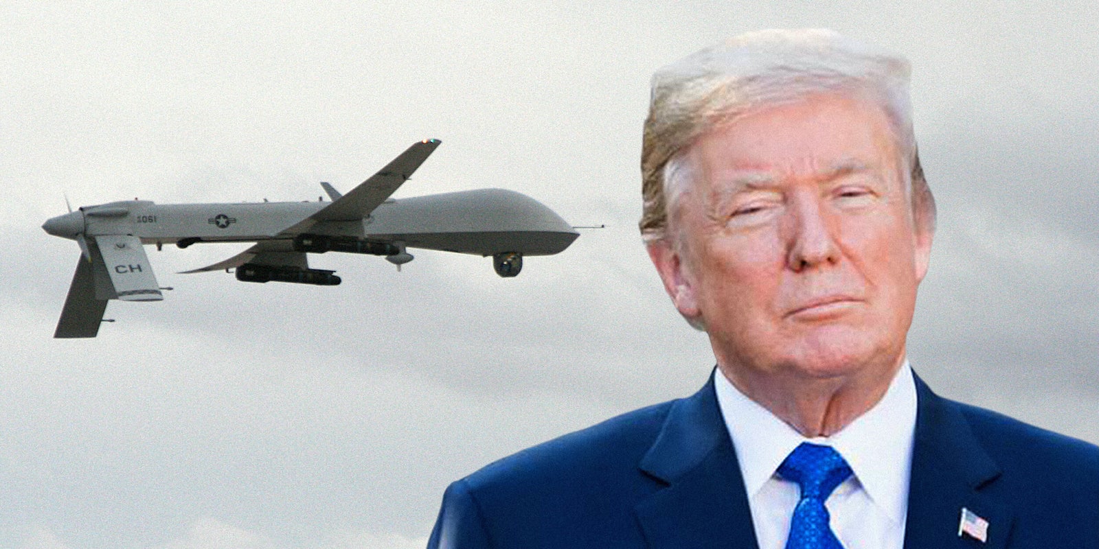Predator drone with Donald Trump