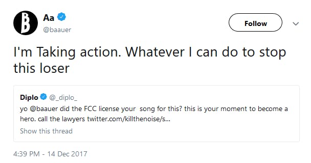 The DJ behind the Harlem Shake owned FCC Chairman Ajit Pai on Twitter in December 2017.