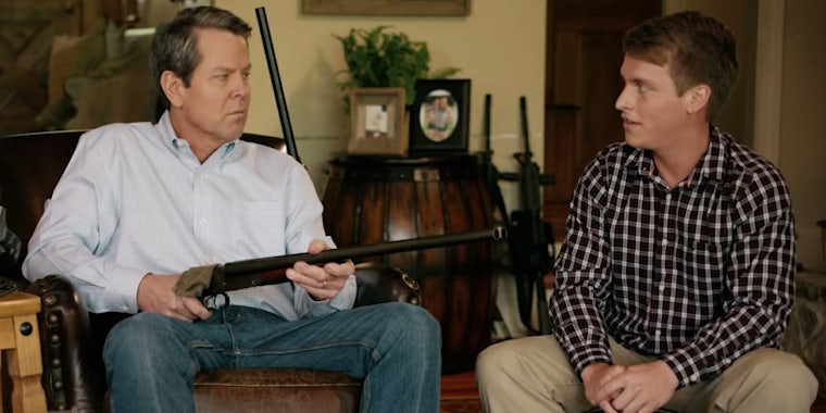 Brian Kemp pointed a shotgun at a teenager in a recent ad.