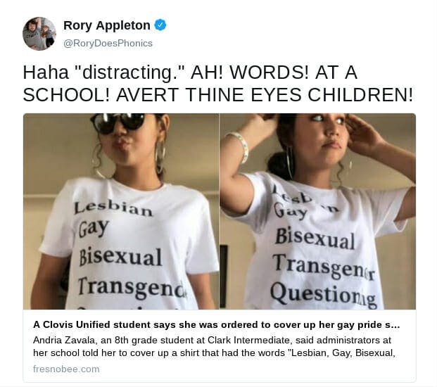 One teen who wore an LGBTQ-themed shirt has since spoken out against her school's dress code.