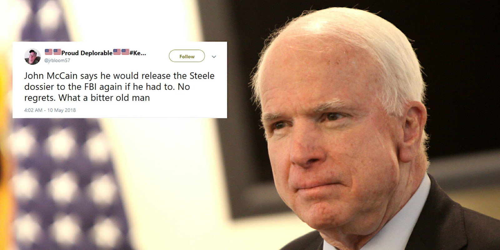 Sen. John McCain (R-Ariz.) confirmed in his new book, The Restless Wave, that he gave the Christopher Steele dossier to then-FBI Director James Comey–and supporters of President Donald Trump aren't happy. 
