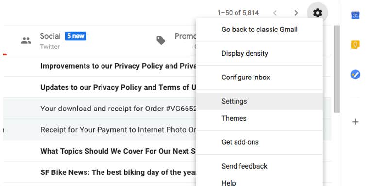 how to use gmail offline mode - Gmail settings menu