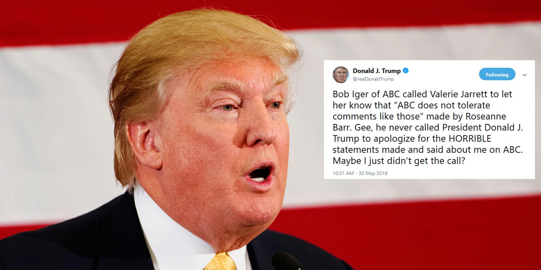 President Donald Trump weighed into the conversation on Wednesday afternoon surrounding ABC's cancellation of Roseanne Barr's show–but not in the way you'd probably expect. 