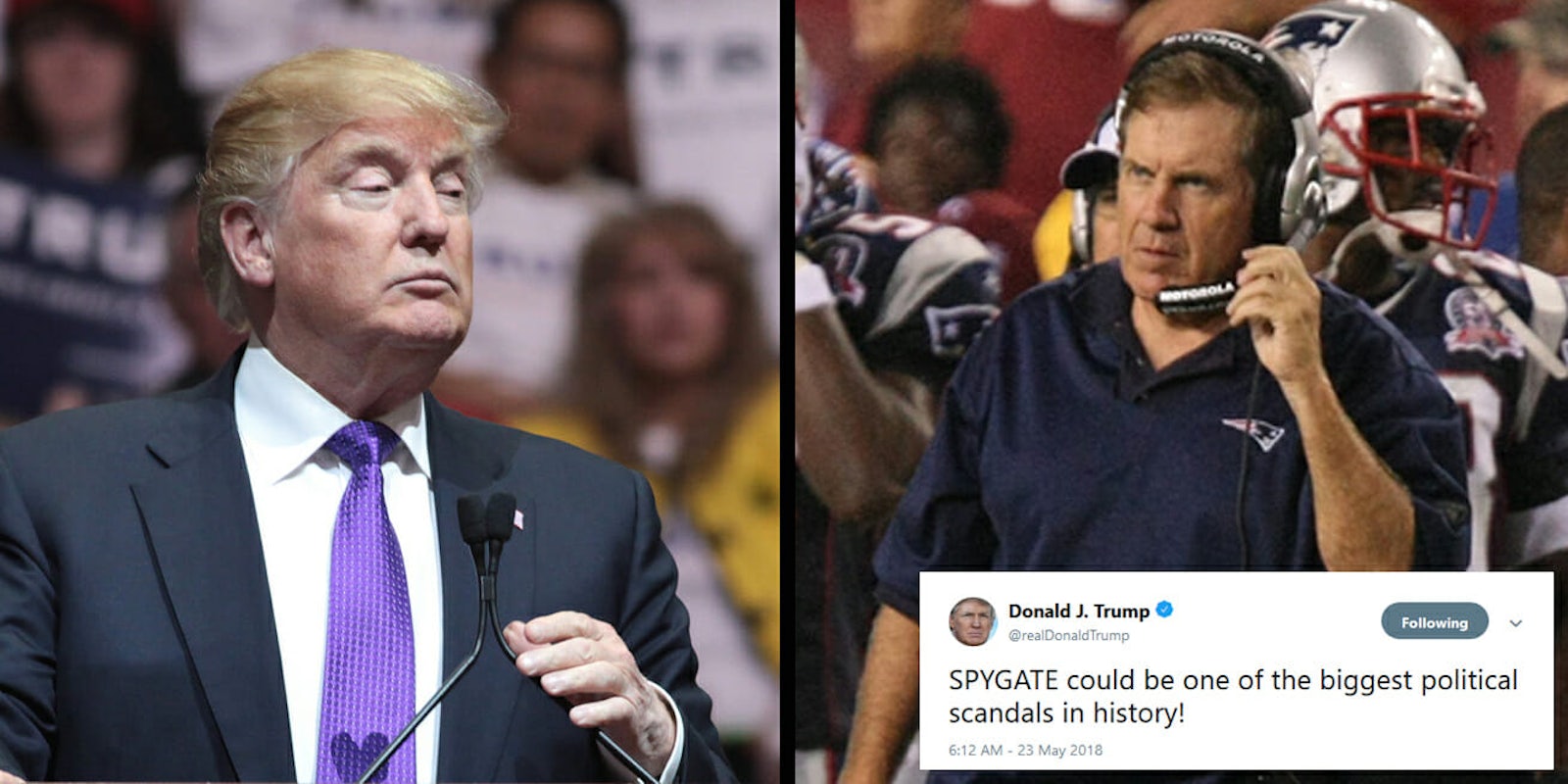President Donald Trump called what he perceives as a scandal involving a 'spy' in his presidential campaign 'SPYGATE' on Wednesday, but Twitter quickly pointed out that nickname was taken by the NFL in 2007.