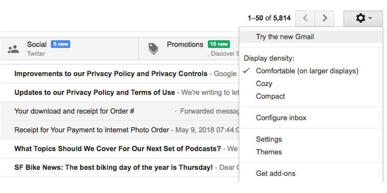 how to use gmail offline mode - New Gmail settings menu