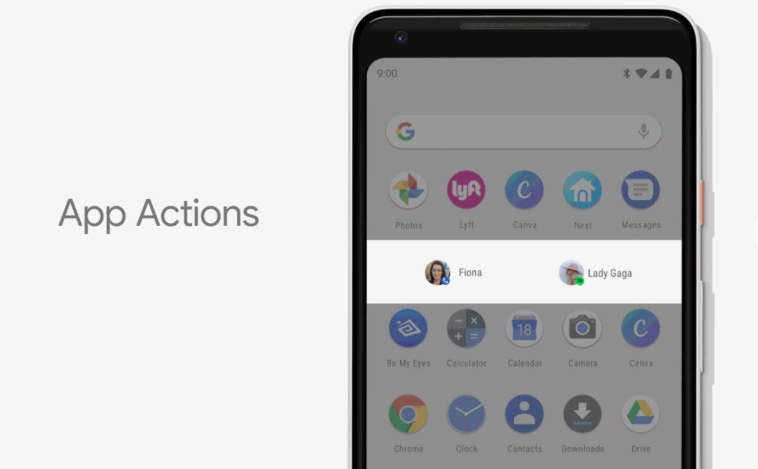 google app actions feautre android p