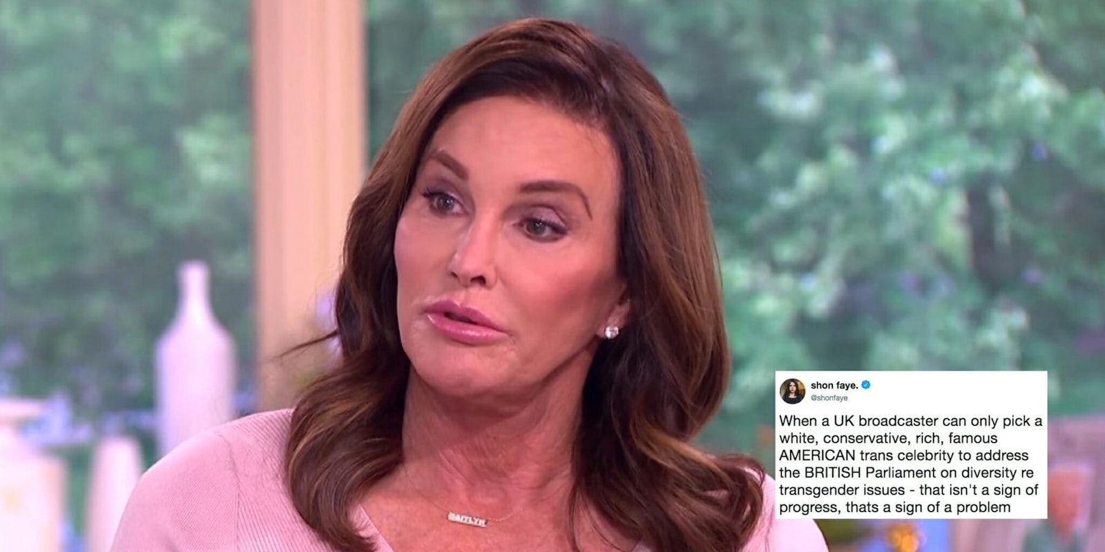 Caitlyn Jenner and a tweet criticizing her addressing The UK's Parliament on diversity.