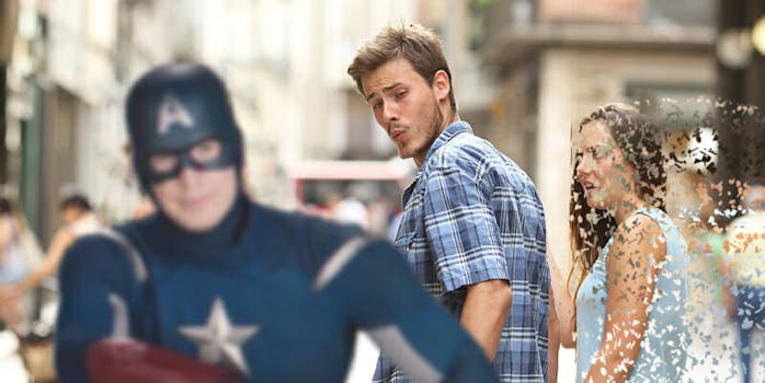 Captain America Distracted Boyfriend meme