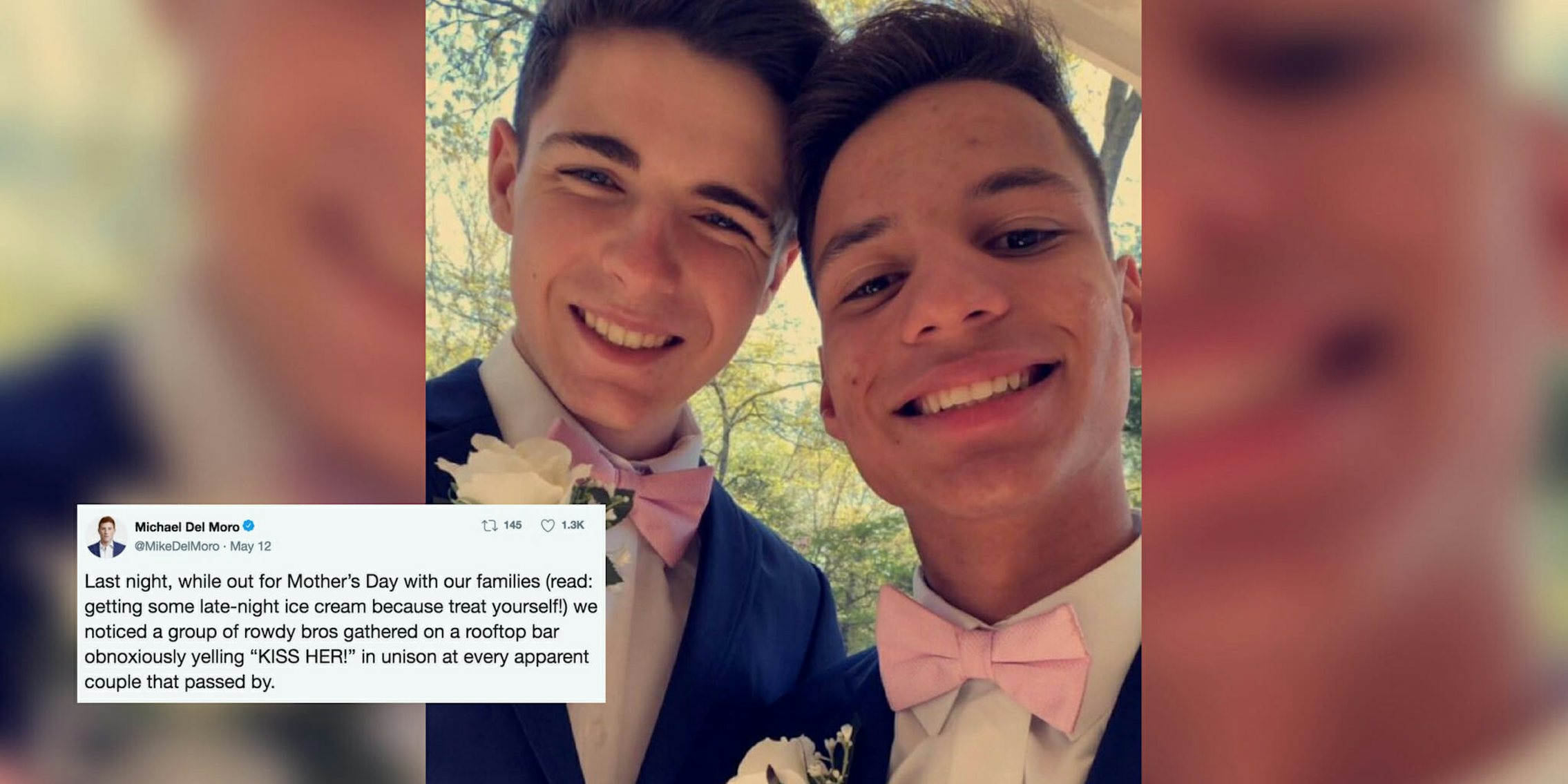 A gay prom couple who onlookers feared would be harassed were openly embraced by strangers in Seaside Heights, New Jersey.