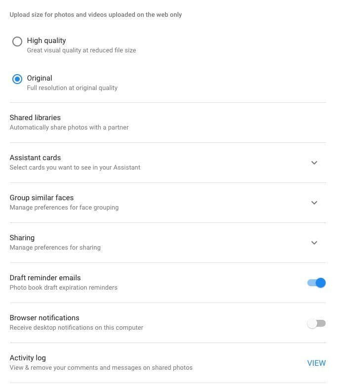 how does google photos work - settings