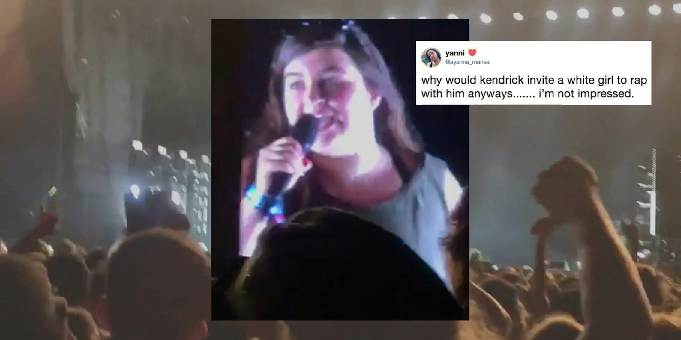 A crowd at a Kendrick Lamar concert boos a white girl for saying the N-word.