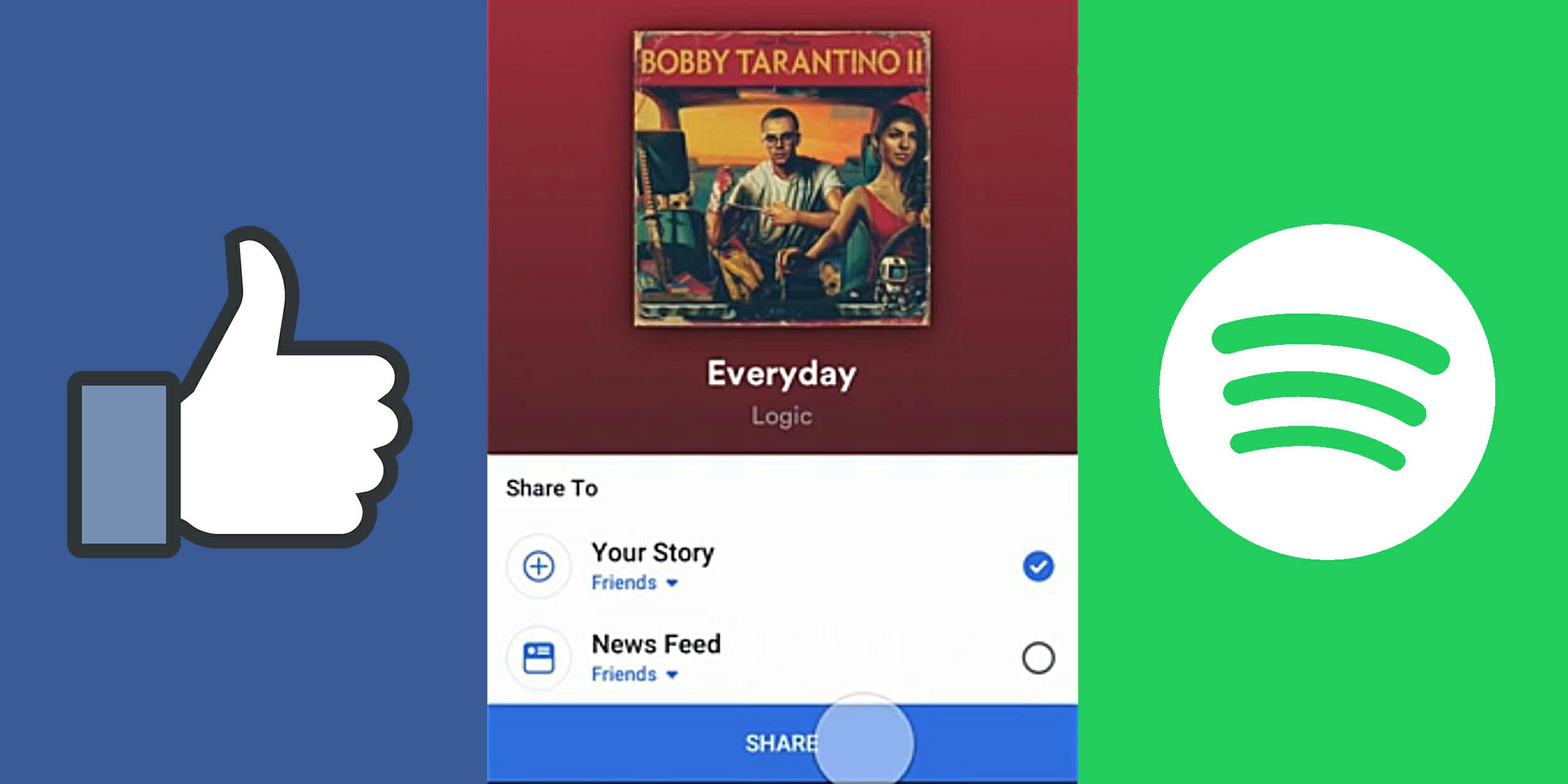 Logic Everyday with facebook thumbs up and spotify logo