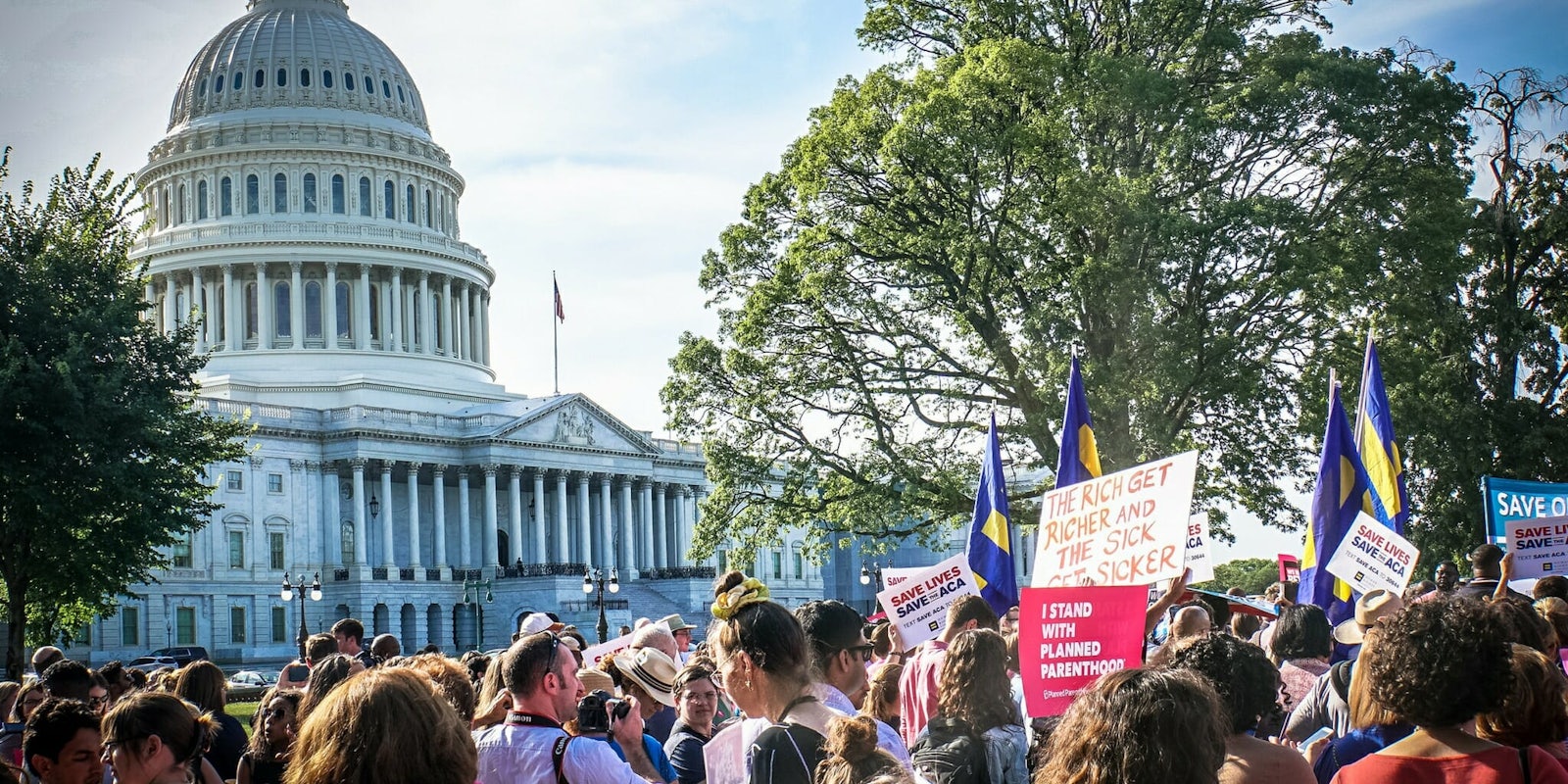 Planned Parenthood and Human Rights Campaign protesters gather at the U.S. Capitol to support quality health care for all.