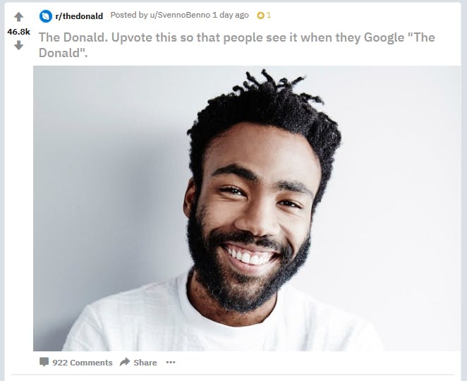 A pro-Trump Reddit community has been taken over by fans of Donald Glover.