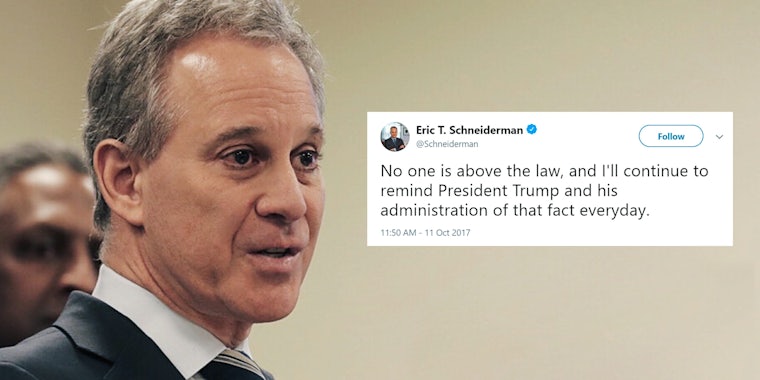 Eric Schneiderman with 'No one is above the law' tweet