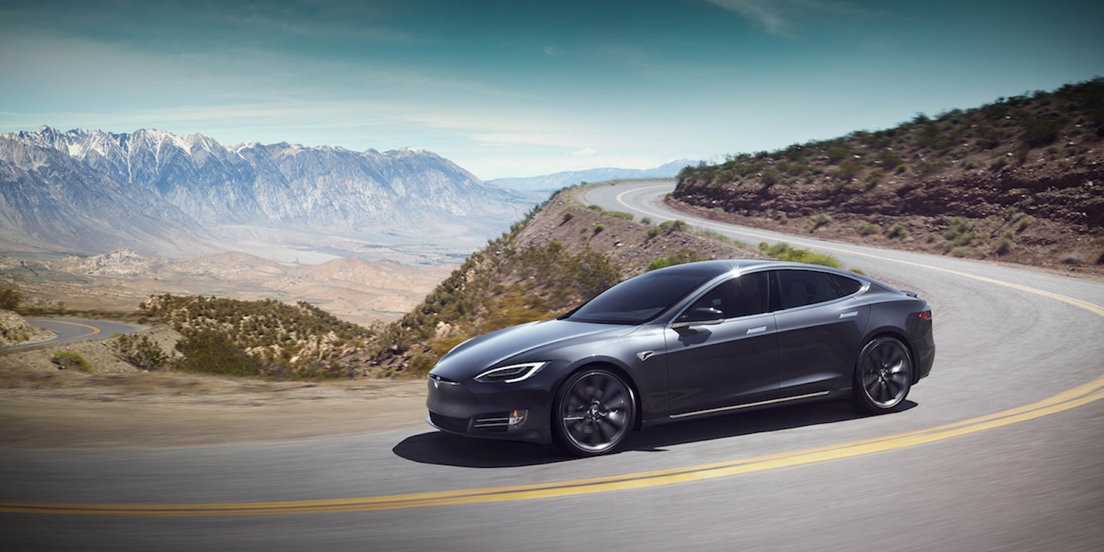 Tesla Model S on curvy downhill
