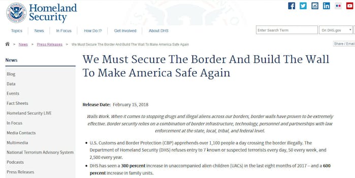 Social media users are accusing a months-old press release from the Department of Homeland Security (DHS) of mimicking a slogan used by neo-Nazis. 