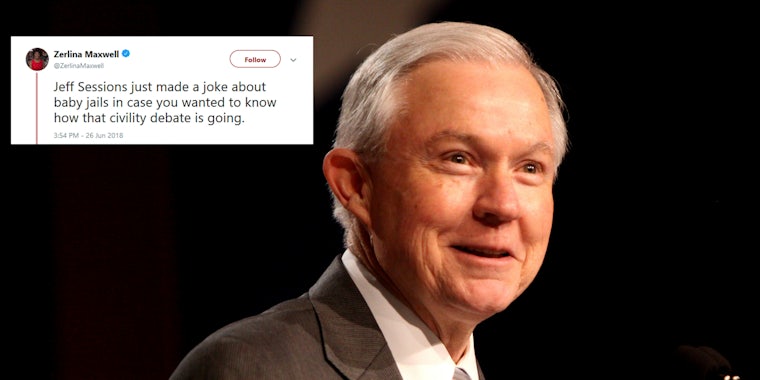 Attorney General Jeff Sessions was blasted online after he joked about people who disagree with President Donald Trump administration's policy of separating undocumented immigrant children from their families.