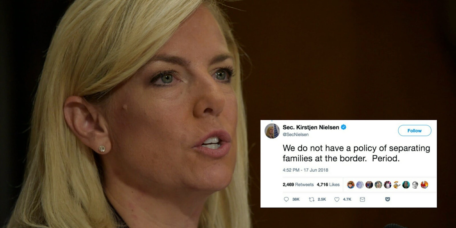 Homeland Security Secretary Kirstjen Nielsen falsely tweets that the department does not have a policy of separating families at the border.